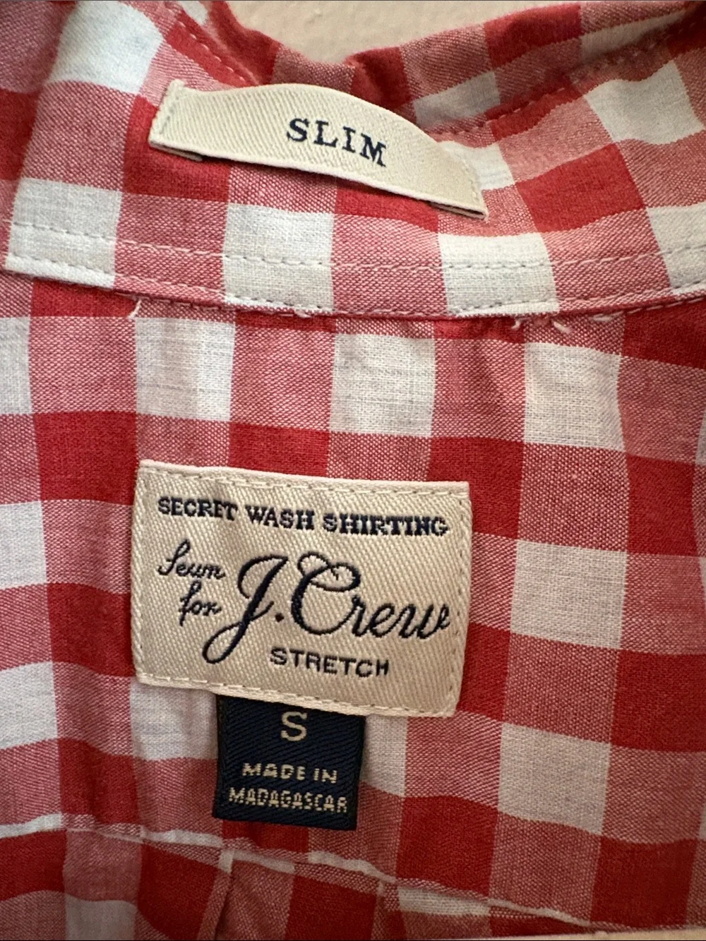 J. Crew Men’s Red and White Gingham Button-Down Shirt, size S